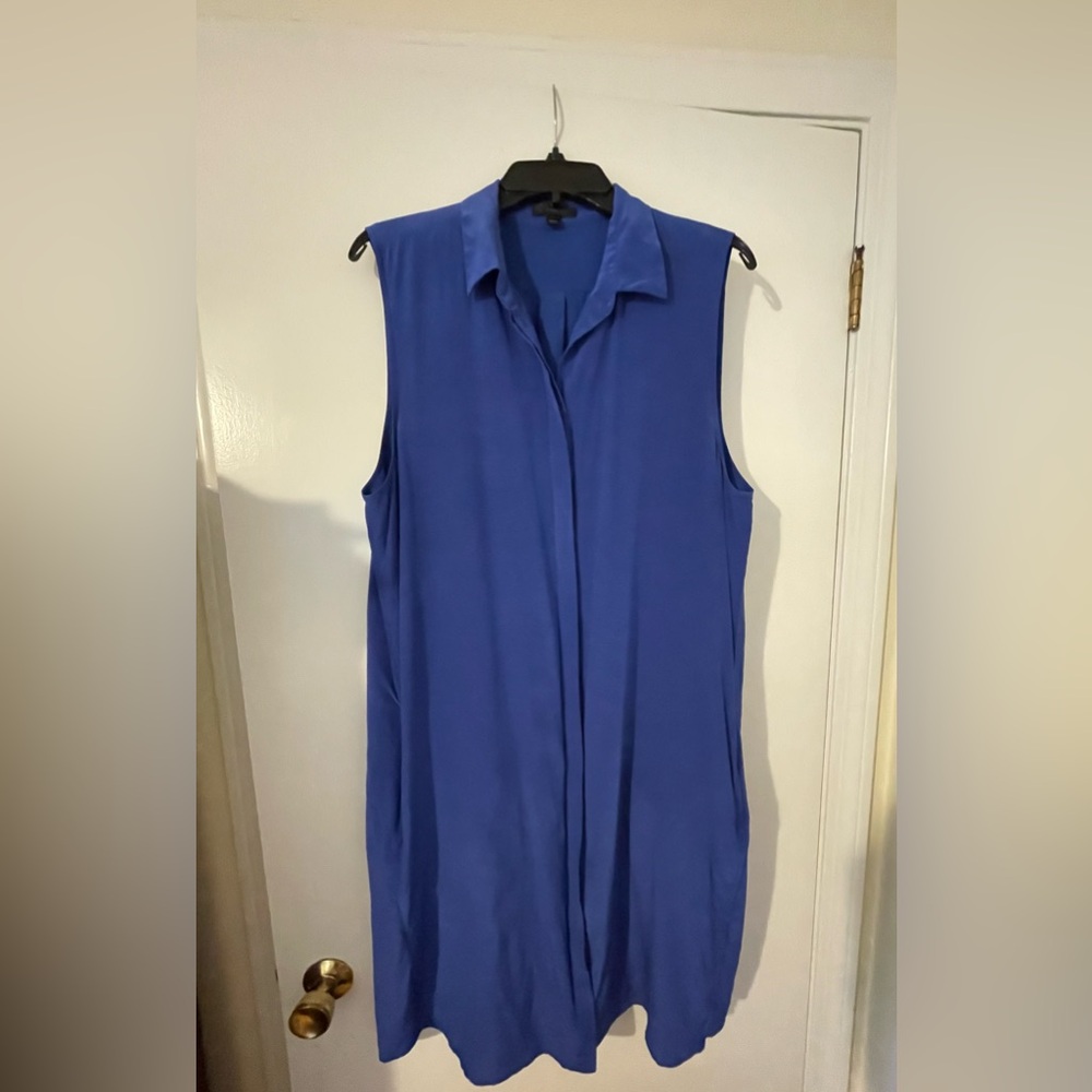 J. Crew Blue Relaxed button down dress. 100% silk w polyester lining.
